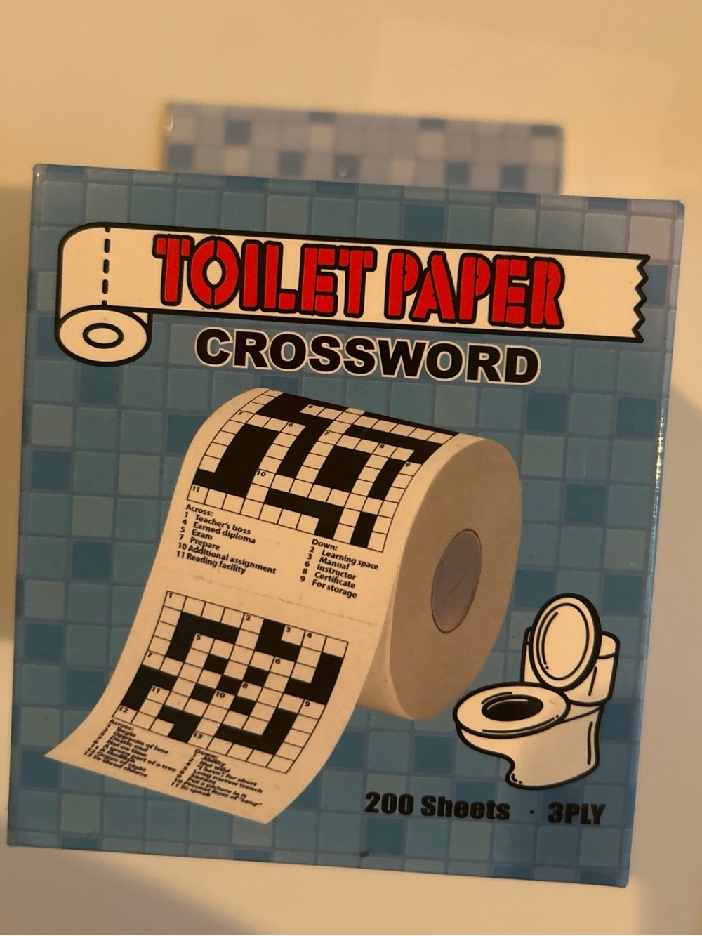 Crossword Puzzle Novelty Toilet Paper Roll 3-Ply 200 Sheets Funny Gag Gift NIB